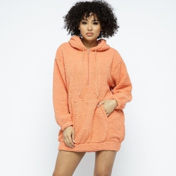 Medium Teddybear Sweater Hooded Dress Peach - Picture 2 of 6